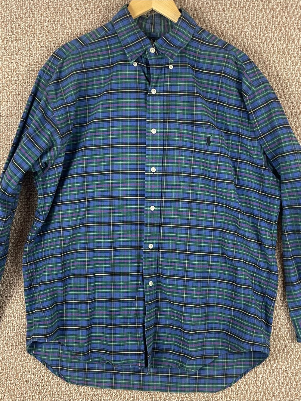VTG Ralph Lauren Polo Oxford Big Shirt Men M Green Red Blue Long Sleeve 90s T425
